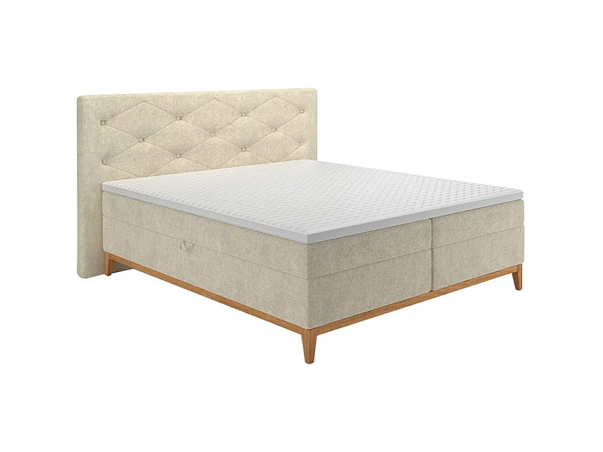 Lit boxspring 160x200 cm tissu écru 2 coffres latéraux - SKY