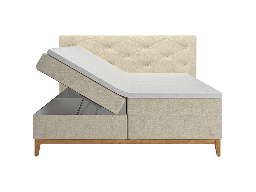 Lit boxspring 160x200 cm tissu écru 2 coffres latéraux - SKY