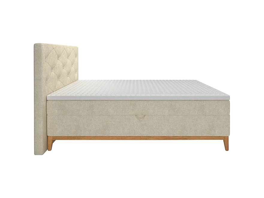 Lit boxspring 160x200 cm tissu écru 2 coffres latéraux - SKY