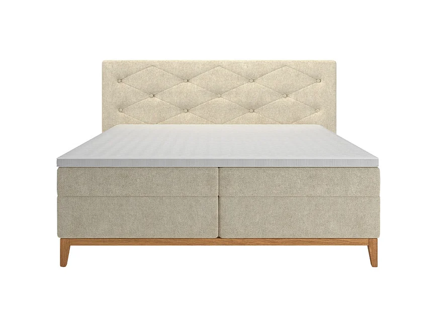 Lit boxspring 160x200 cm tissu écru 2 coffres latéraux - SKY