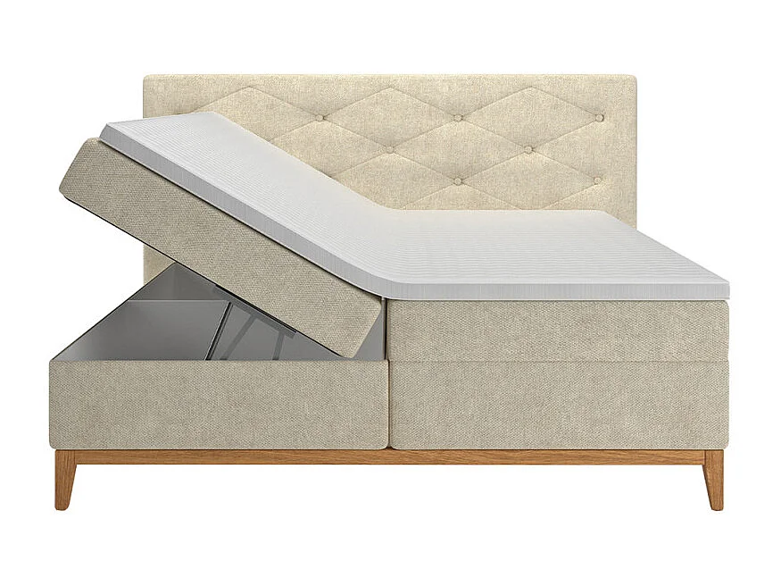 Lit boxspring 160x200 cm tissu écru 2 coffres latéraux - SKY