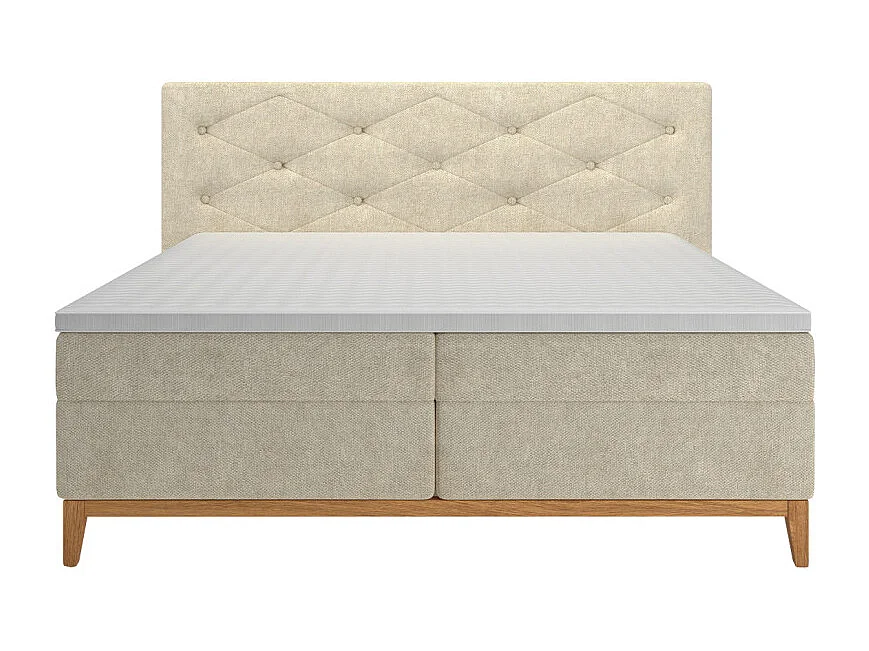 Lit boxspring 160x200 cm tissu écru 2 coffres latéraux - SKY
