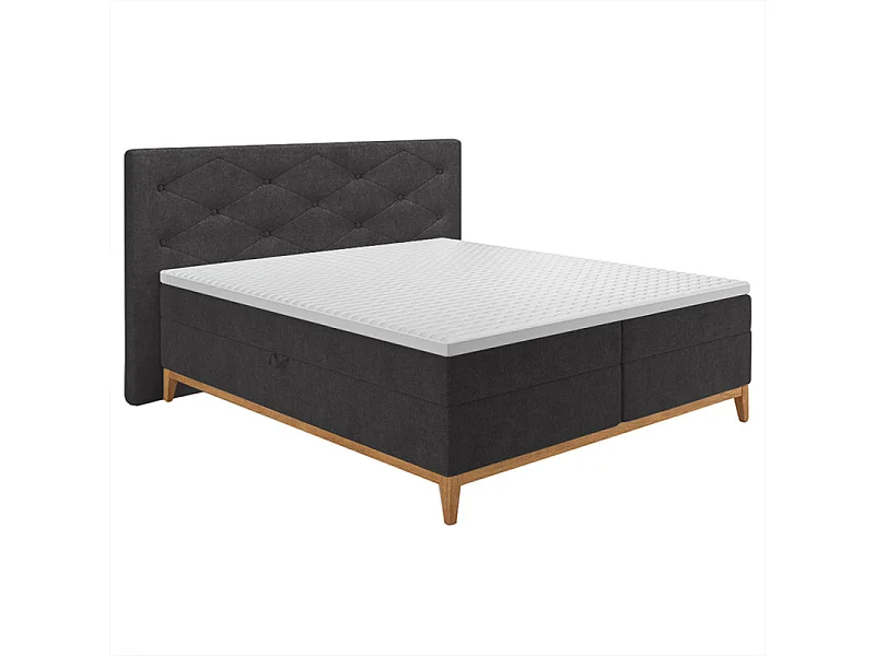 Lit boxspring 160x200 cm tissu anthracite + matelas et surmatelas- SKY