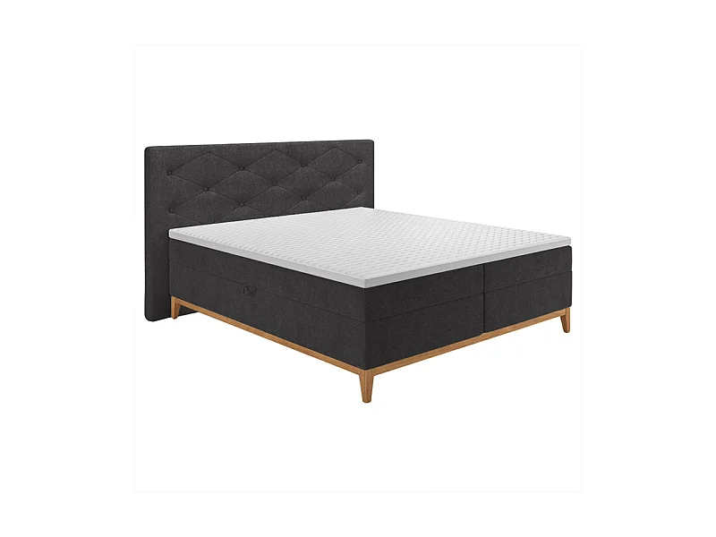 Lit boxspring 160x200 cm tissu anthracite + matelas et surmatelas- SKY
