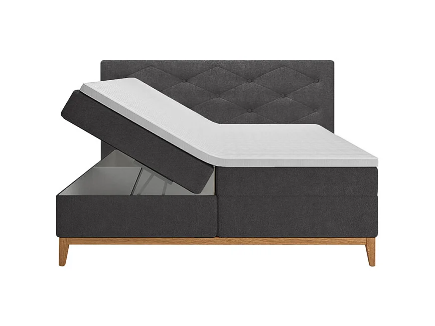 Lit boxspring 160x200 cm tissu anthracite + matelas et surmatelas- SKY
