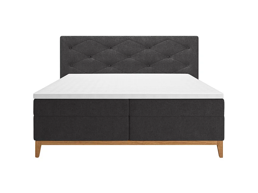 Lit boxspring 160x200 cm tissu anthracite + matelas et surmatelas- SKY