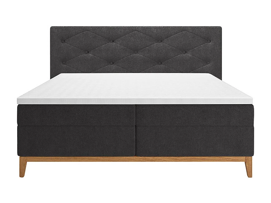 Lit boxspring 160x200 cm tissu anthracite + matelas et surmatelas- SKY