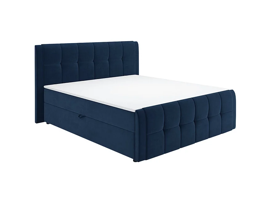 Lit boxspring 160x200 cm velours bleu 2 coffres latéraux - RIVEN