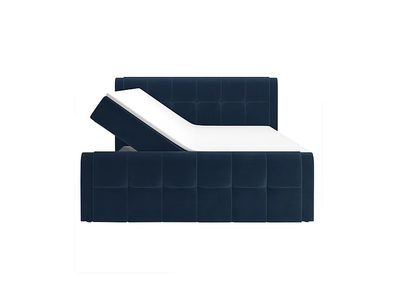 Lit boxspring 160x200 cm velours bleu 2 coffres latéraux - RIVEN