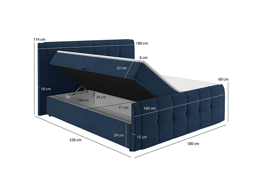 Lit boxspring 160x200 cm velours bleu 2 coffres latéraux - RIVEN