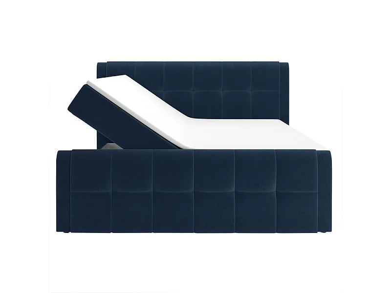 Lit boxspring 160x200 cm velours bleu 2 coffres latéraux - RIVEN
