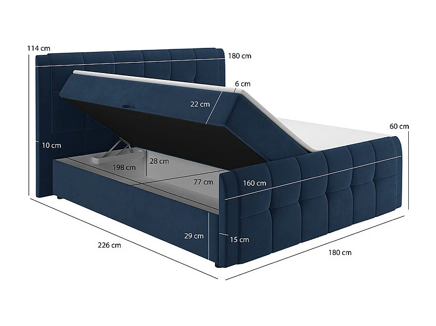 Lit boxspring 160x200 cm velours bleu 2 coffres latéraux - RIVEN
