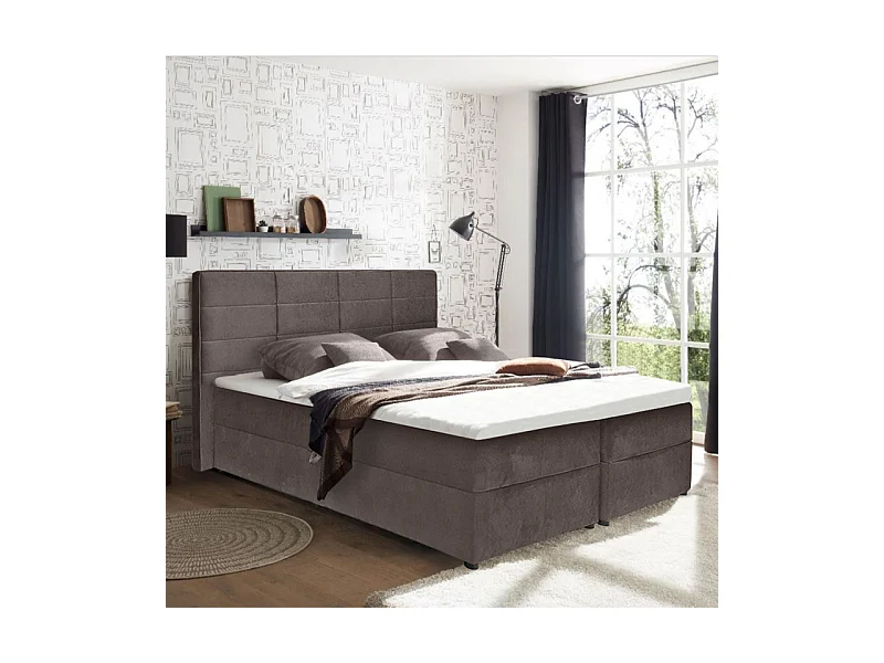 Lit boxspring 160x200 velours taupe 2 rangements - BRANDON