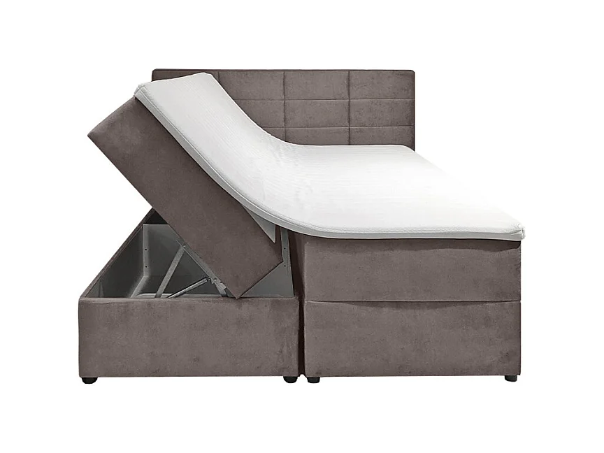 Lit boxspring 160x200 velours taupe 2 rangements - BRANDON