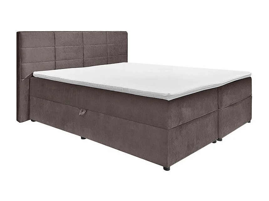 Lit boxspring 160x200 velours taupe 2 rangements - BRANDON
