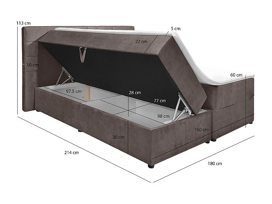 Lit boxspring 160x200 velours taupe 2 rangements - BRANDON