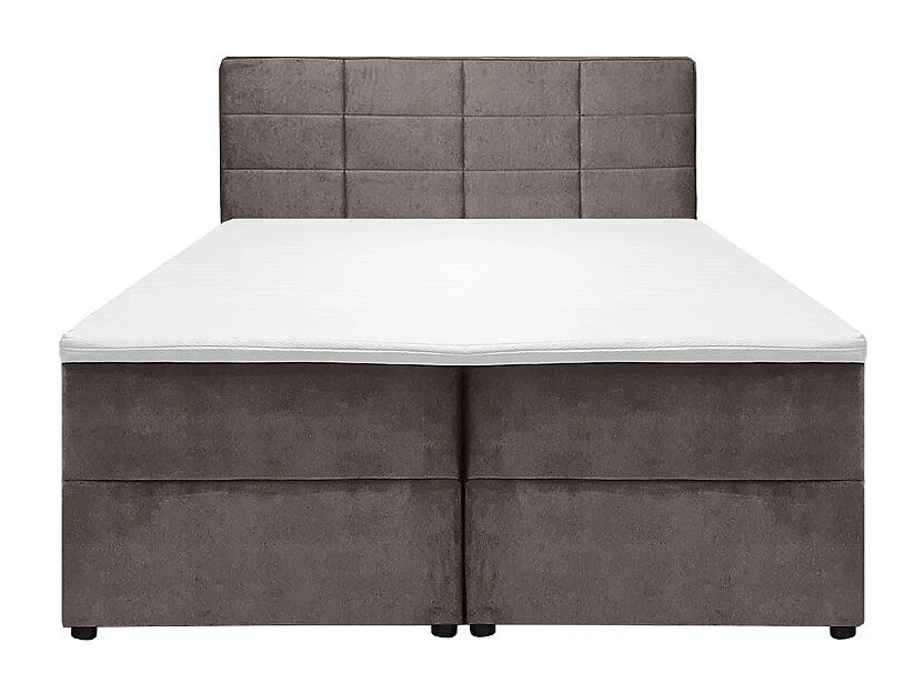 Lit boxspring 160x200 velours taupe 2 rangements - BRANDON
