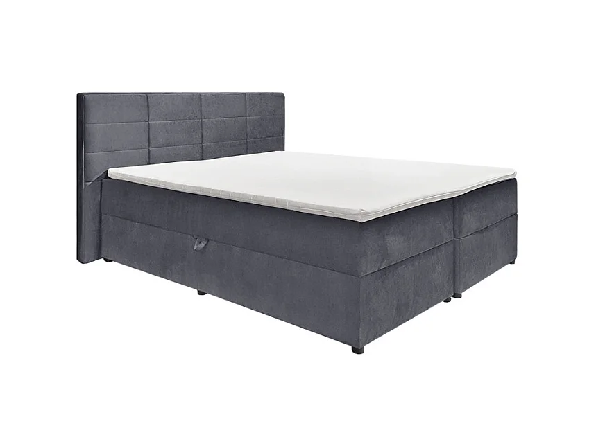 Lit boxspring 160x200 velours gris 2 coffres latéraux - BRANDON