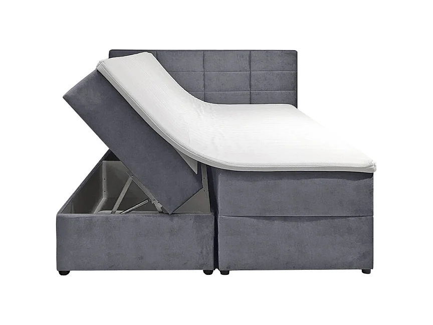 Lit boxspring 160x200 velours gris 2 coffres latéraux - BRANDON