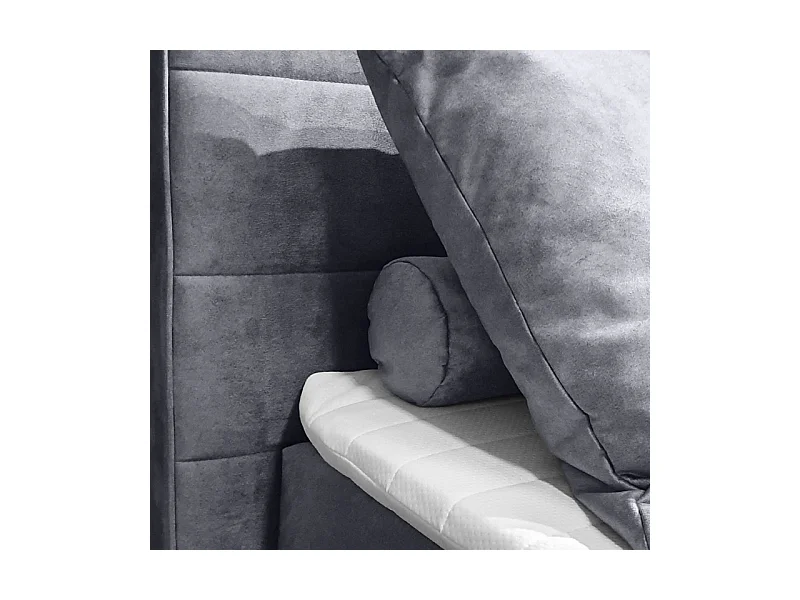 Lit boxspring 160x200 velours gris 2 coffres latéraux - BRANDON