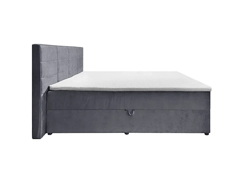Lit boxspring 160x200 velours gris 2 coffres latéraux - BRANDON