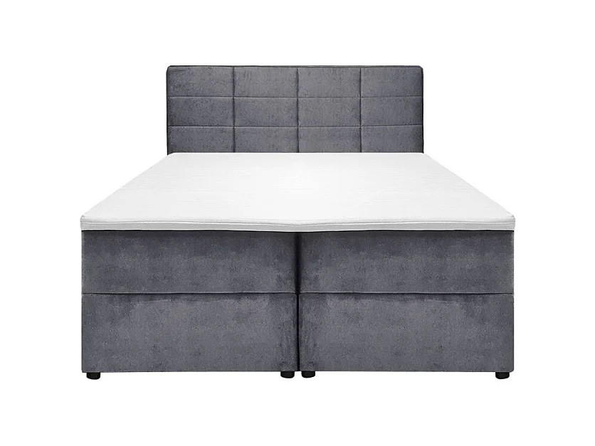 Lit boxspring 160x200 velours gris 2 coffres latéraux - BRANDON