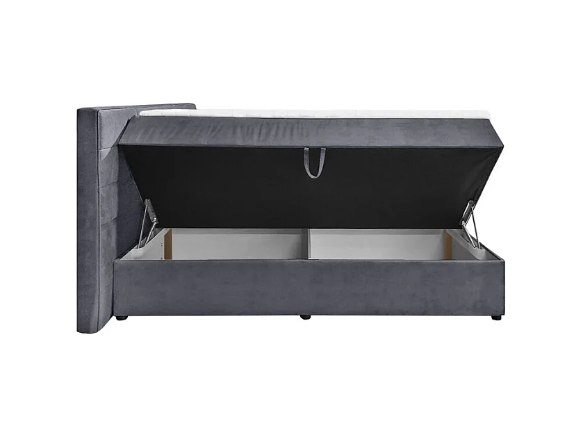 Lit boxspring 160x200 velours gris 2 coffres latéraux - BRANDON