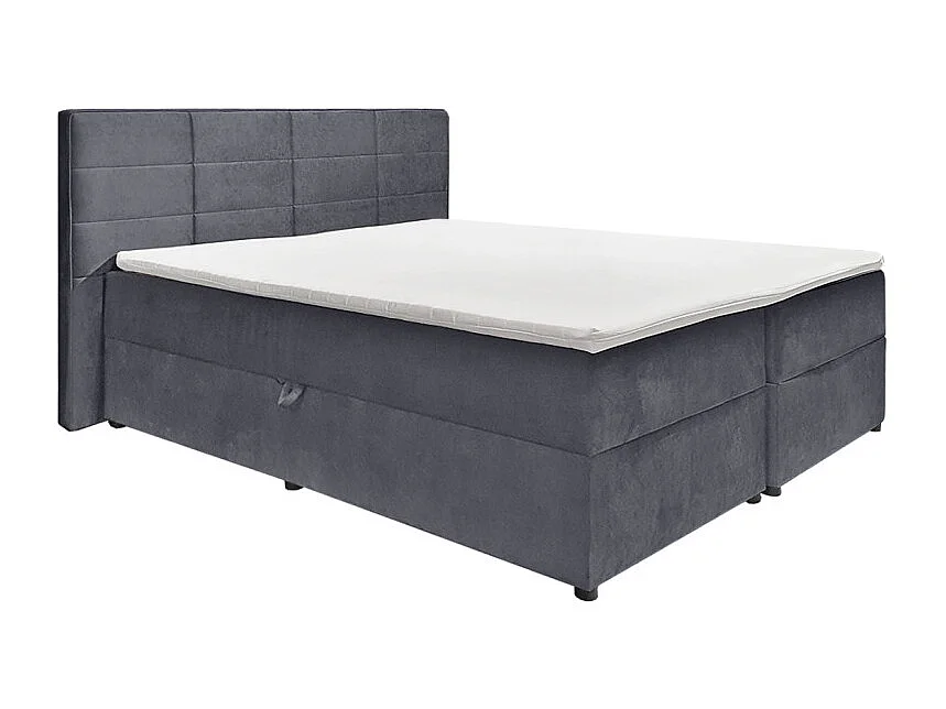 Lit boxspring 160x200 velours gris 2 coffres latéraux - BRANDON