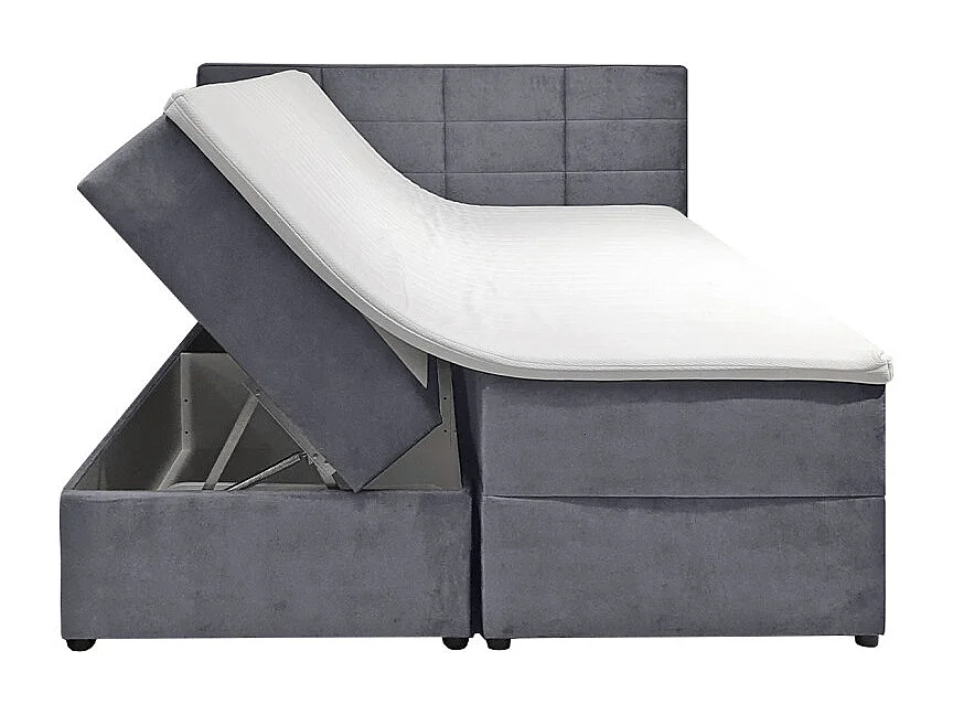 Lit boxspring 160x200 velours gris 2 coffres latéraux - BRANDON