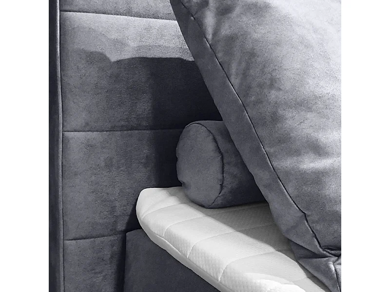 Lit boxspring 160x200 velours gris 2 coffres latéraux - BRANDON