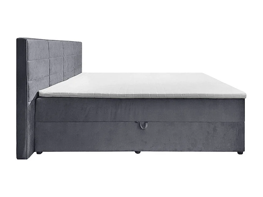 Lit boxspring 160x200 velours gris 2 coffres latéraux - BRANDON