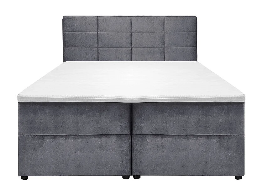 Lit boxspring 160x200 velours gris 2 coffres latéraux - BRANDON