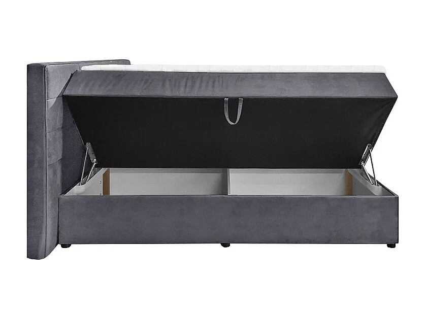 Lit boxspring 160x200 velours gris 2 coffres latéraux - BRANDON