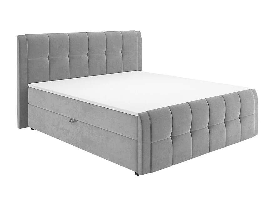 Lit boxspring 160x200 cm velours gris 2 rangements - RIVEN