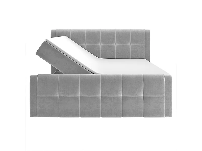 Lit boxspring 160x200 cm velours gris 2 rangements - RIVEN