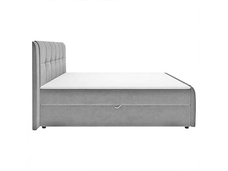 Lit boxspring 160x200 cm velours gris 2 rangements - RIVEN