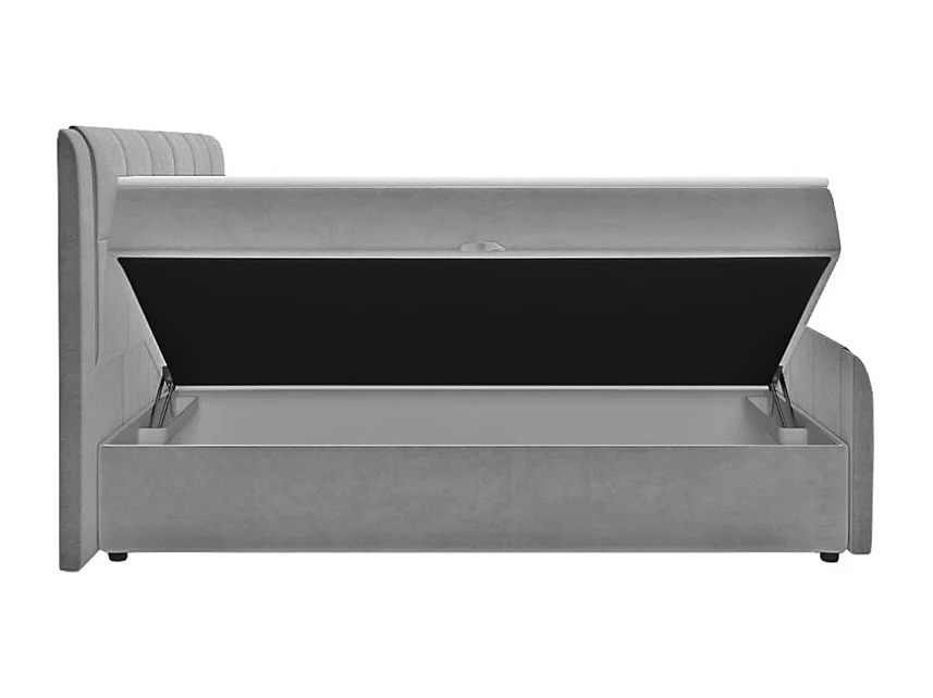 Lit boxspring 160x200 cm velours gris 2 rangements - RIVEN