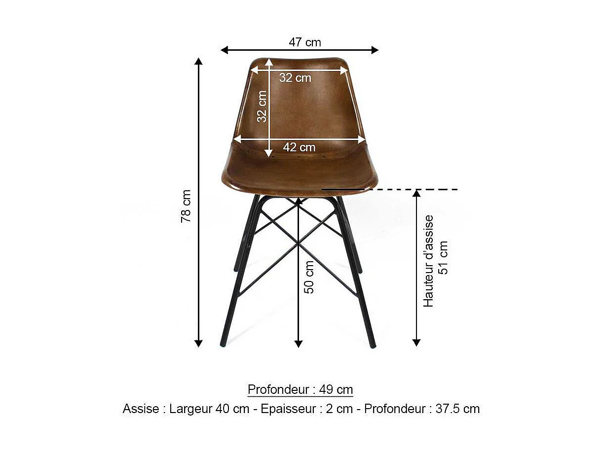 Chaise en cuir marron Laura (lot de 2)