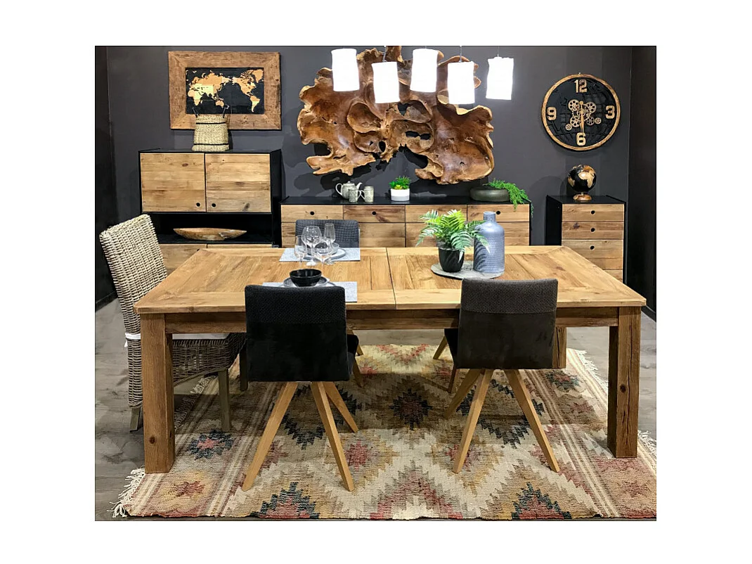 Table extensible 224 à 304 cm en bois de pin massif recyclé - CHALET