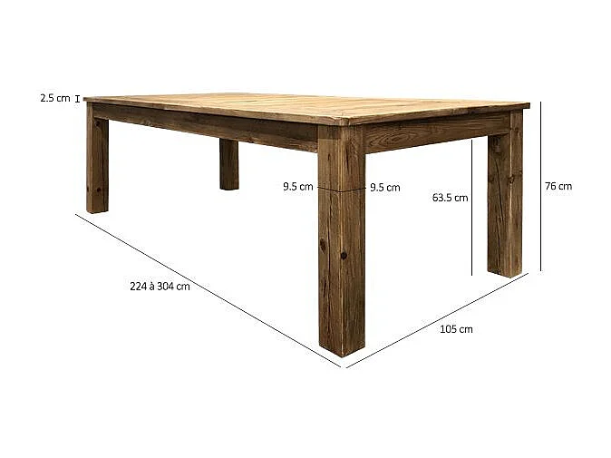 Table extensible 224 à 304 cm en bois de pin massif recyclé - CHALET