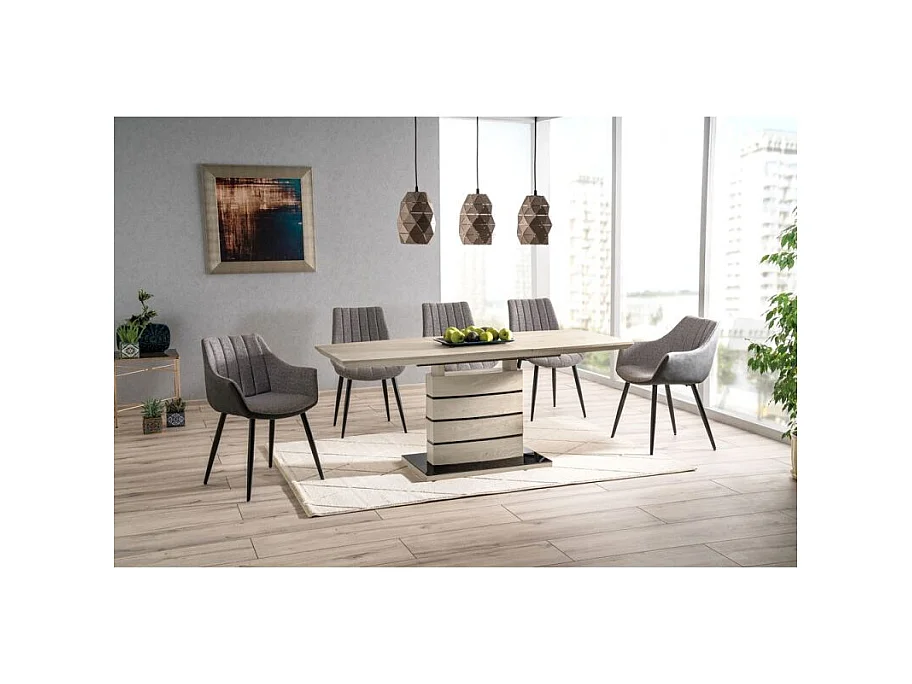 Table extensible 140/180 cm décor chêne clair cendré - LEANDRE
