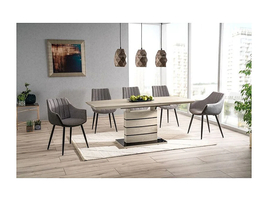 Table extensible 140/180 cm décor chêne clair cendré - LEANDRE