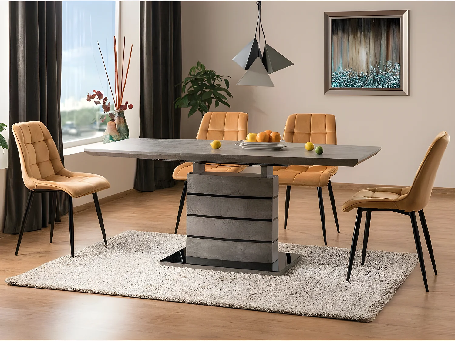 Table de repas extensible 140/180 cm décor béton gris ciré - LEANDRE