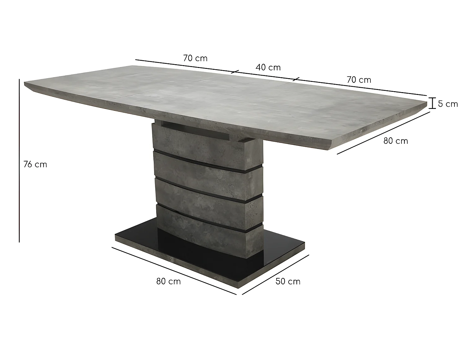 Table de repas extensible 140/180 cm décor béton gris ciré - LEANDRE