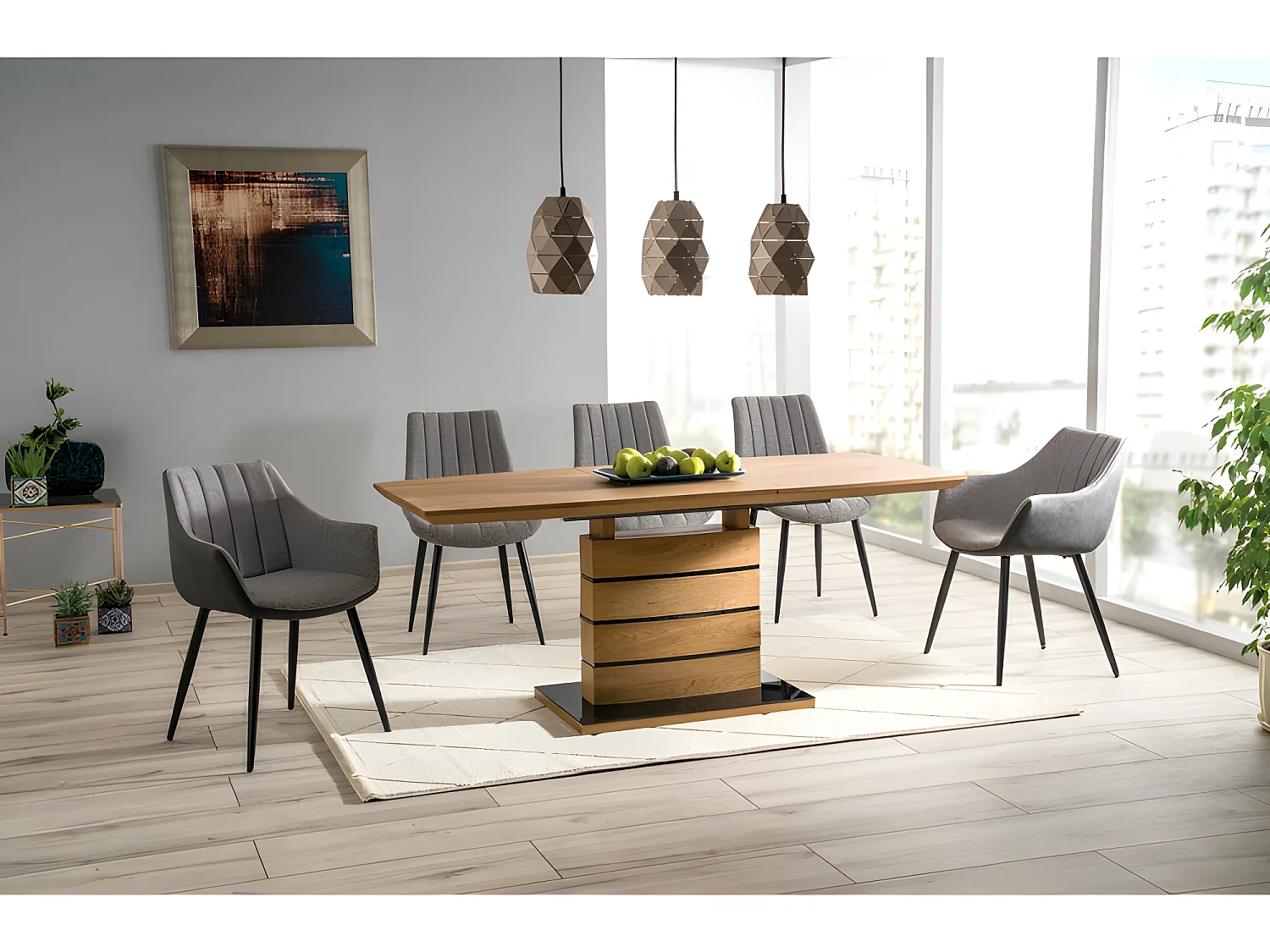 Table de repas extensible 140/180 cm décor chêne artisan - LEANDRE