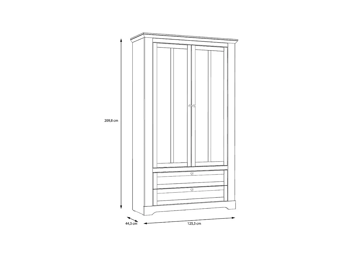 Vitrine 2 portes 2 tiroirs éclairage LED décor blanchi - ANGELE