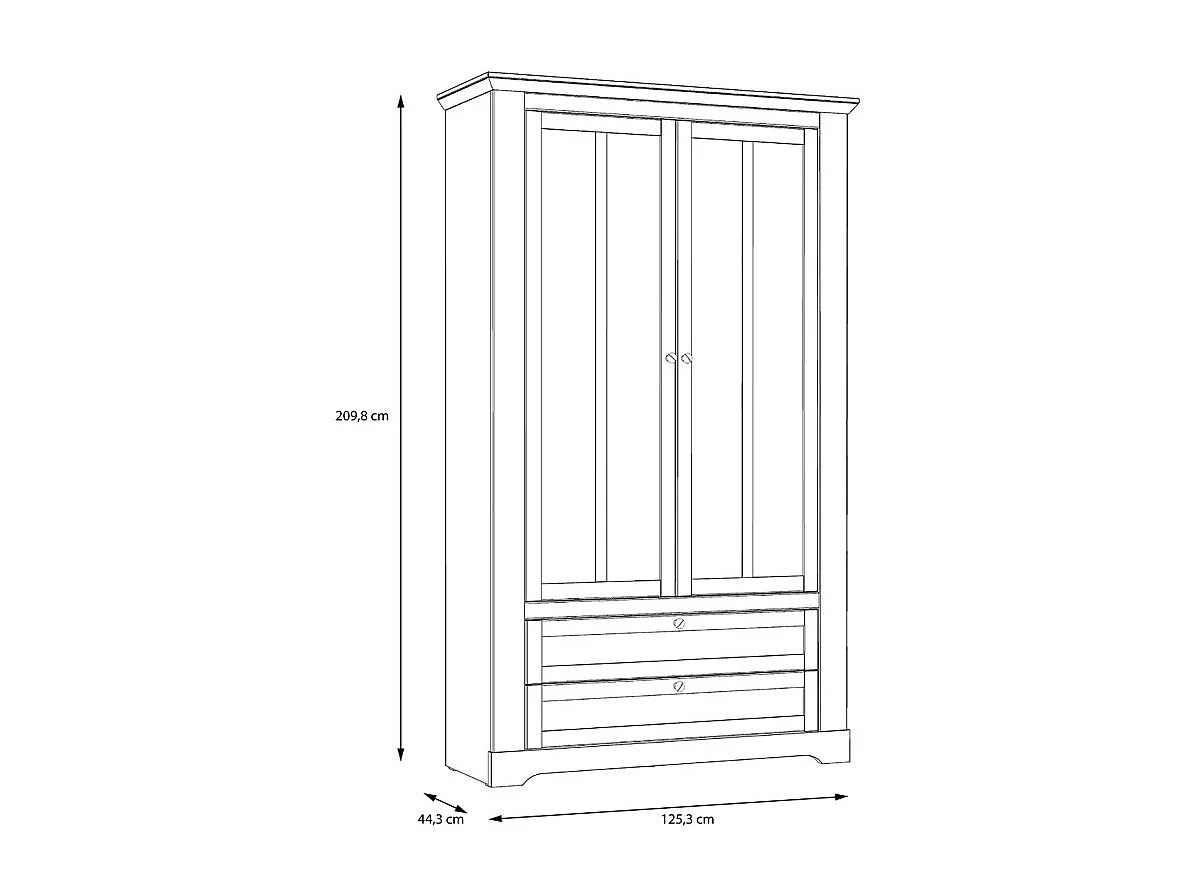 Vitrine 2 portes 2 tiroirs éclairage LED décor blanchi - ANGELE