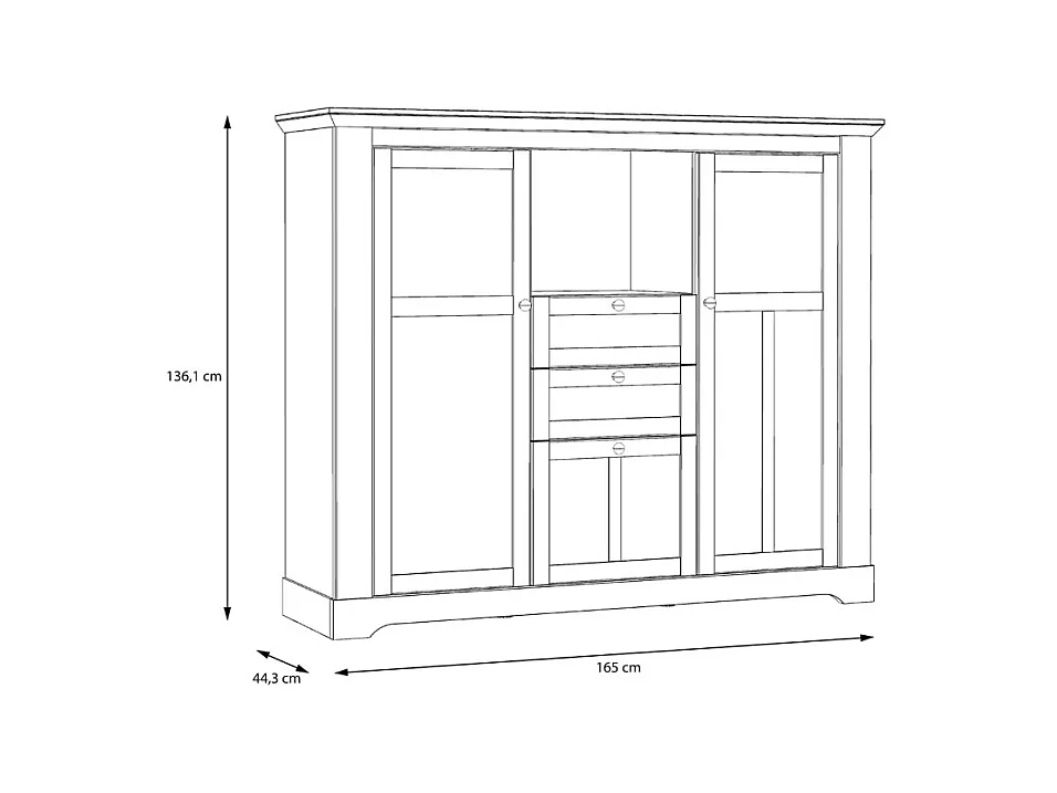 Buffet vitrine 3 portes 2 tiroirs + LED décor chêne blanchi - ANGELE