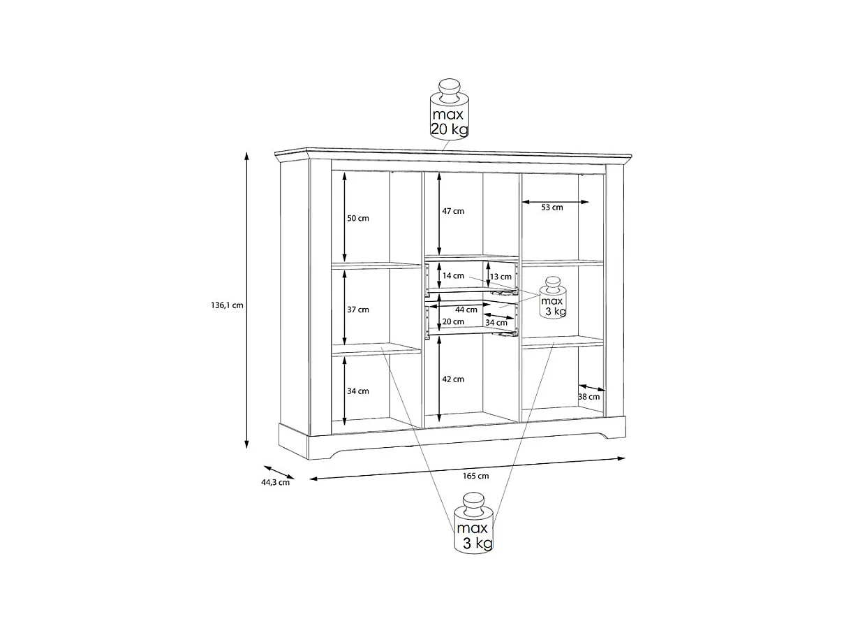 Buffet vitrine 3 portes 2 tiroirs + LED décor chêne blanchi - ANGELE