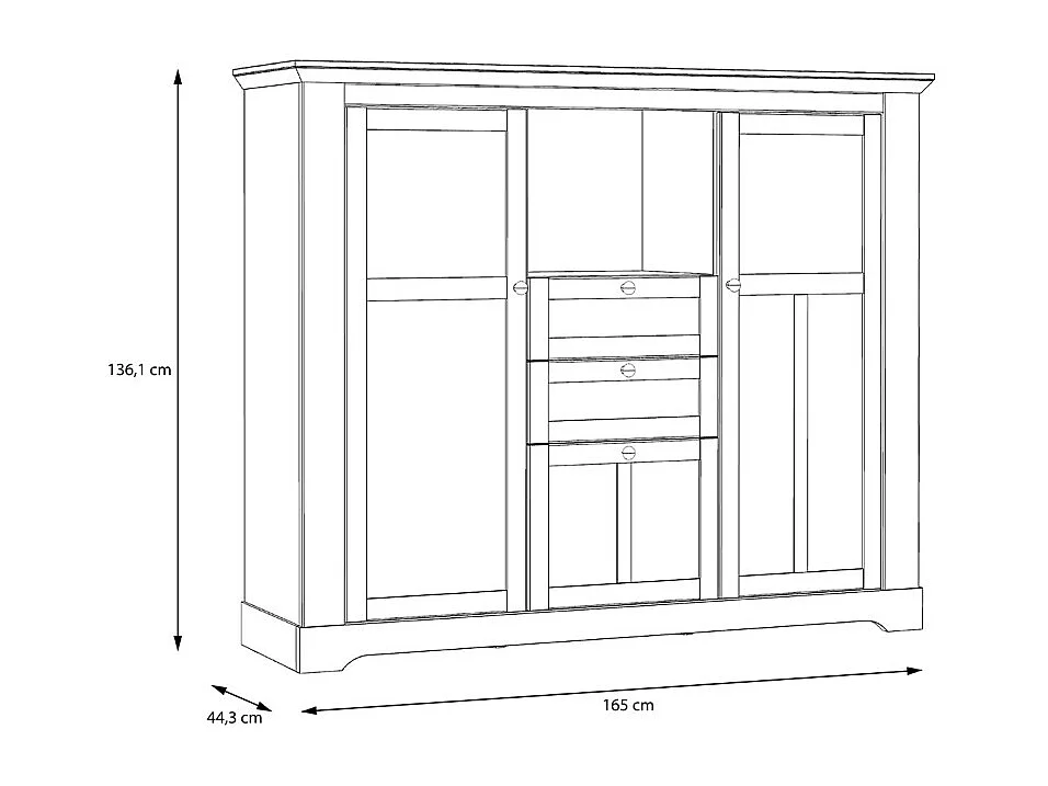 Buffet vitrine 3 portes 2 tiroirs + LED décor chêne blanchi - ANGELE